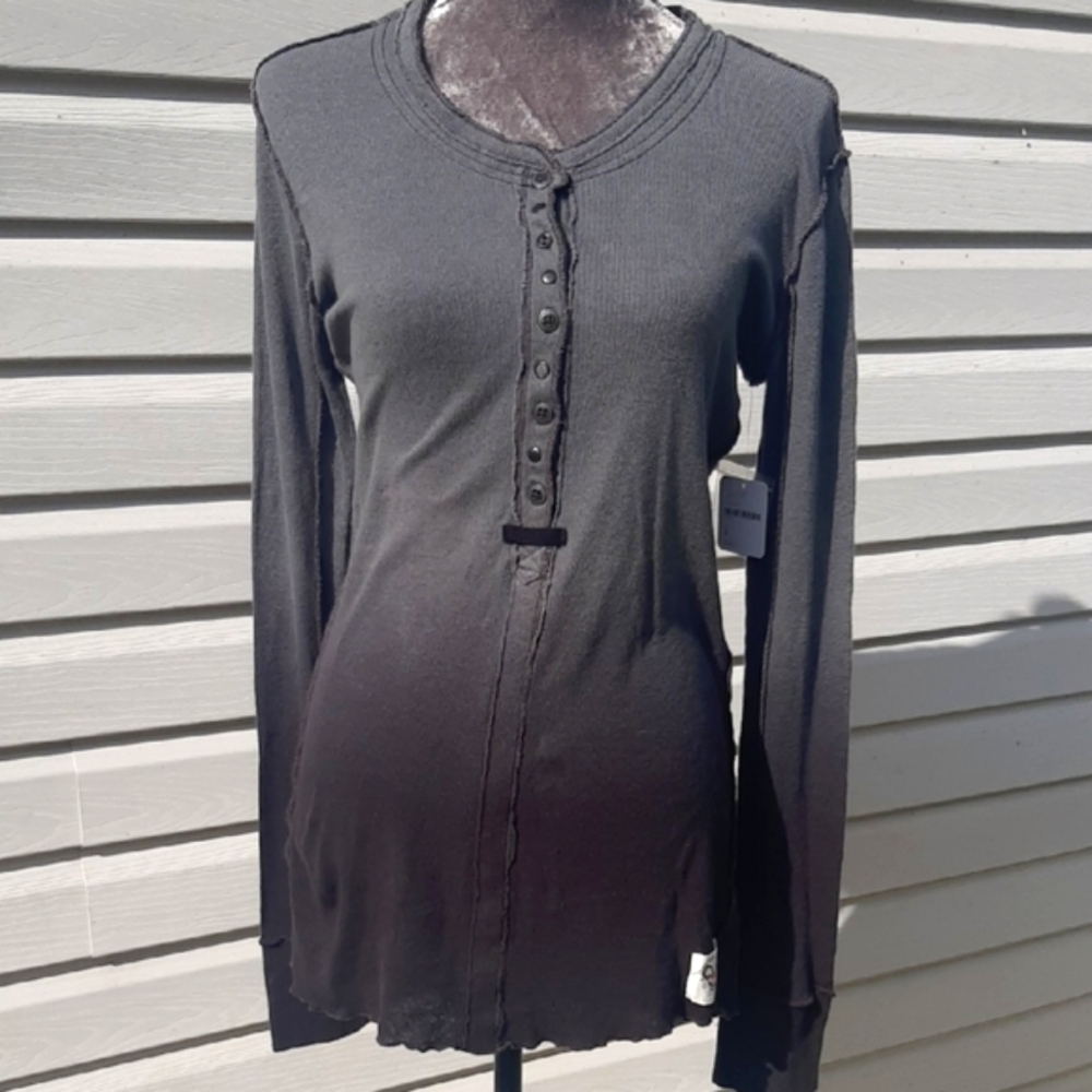 We The Free Charcoal Long Sleeve Ribbed Henley